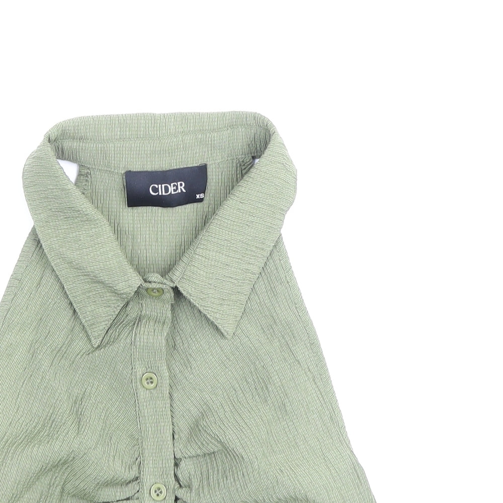 Cider Womens Green Viscose Cropped Button-Up Size XS Collared