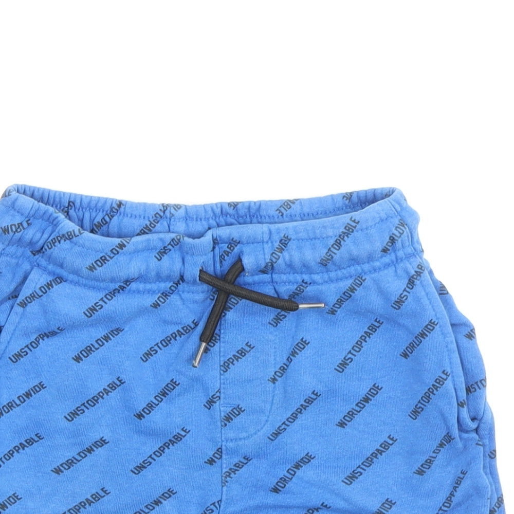 George Boys Blue Geometric Cotton Sweat Shorts Size 5-6 Years Regular Drawstring - Worldwide