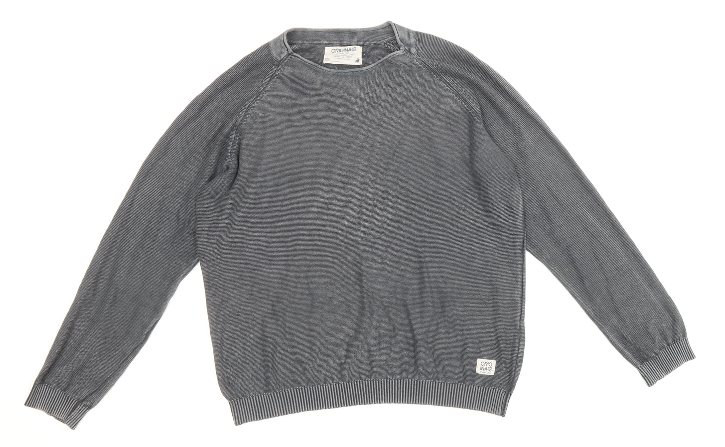 JACK & JONES Mens Grey Round Neck Cotton Pullover Jumper Size L