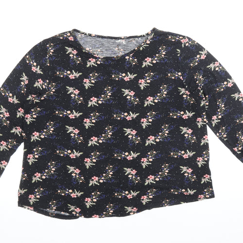 Atmoshpere Womens Black Floral Viscose Basic Blouse Size 18 Boat Neck