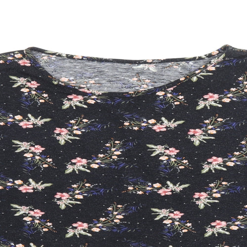 Atmoshpere Womens Black Floral Viscose Basic Blouse Size 18 Boat Neck