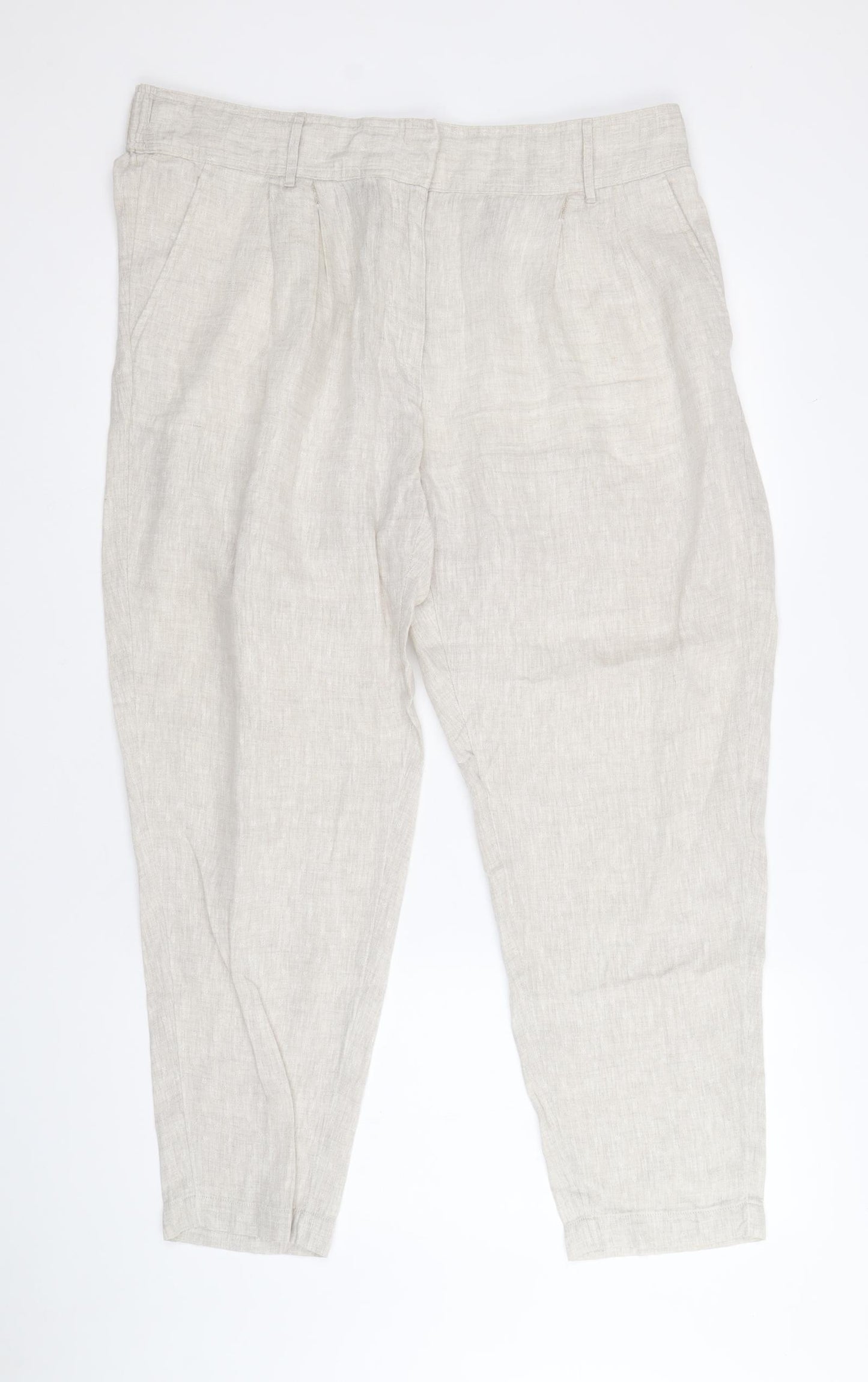 Marks and Spencer Womens Beige Linen Trousers Size 16 Regular Zip
