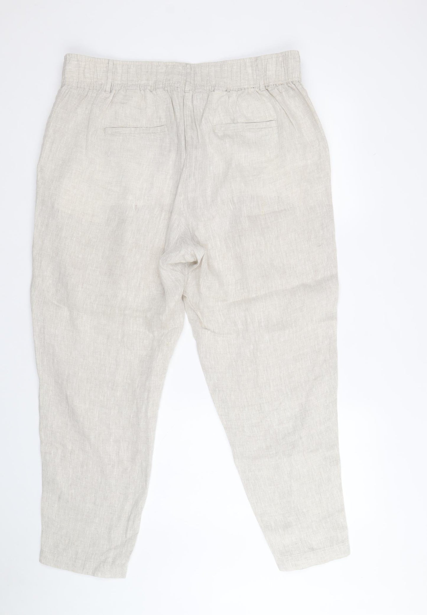 Marks and Spencer Womens Beige Linen Trousers Size 16 Regular Zip