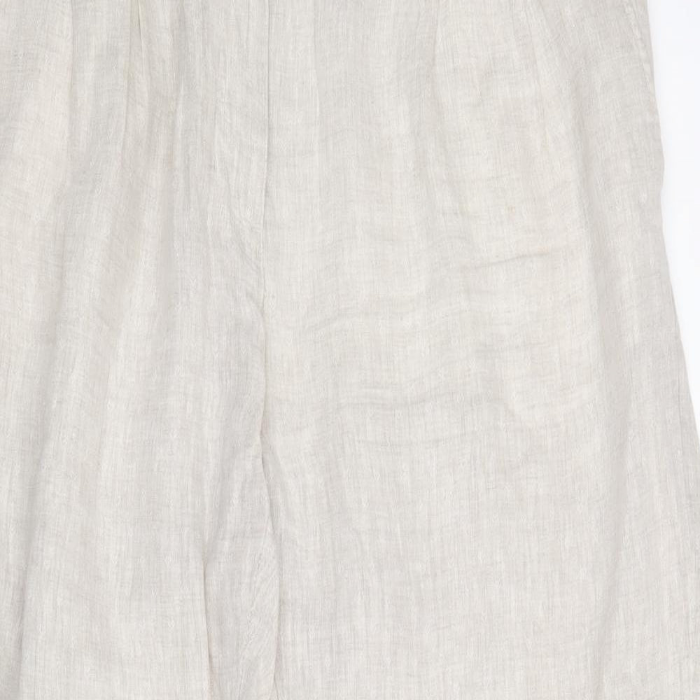 Marks and Spencer Womens Beige Linen Trousers Size 16 Regular Zip