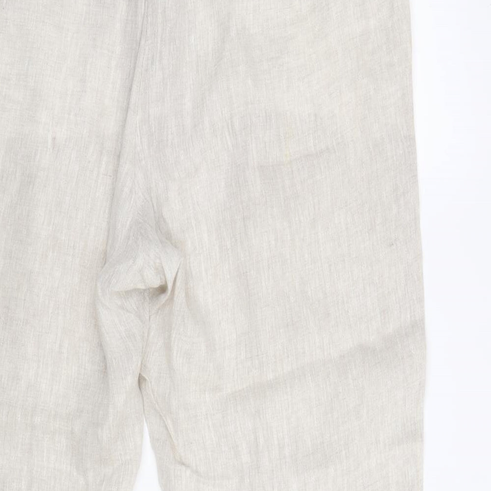 Marks and Spencer Womens Beige Linen Trousers Size 16 Regular Zip