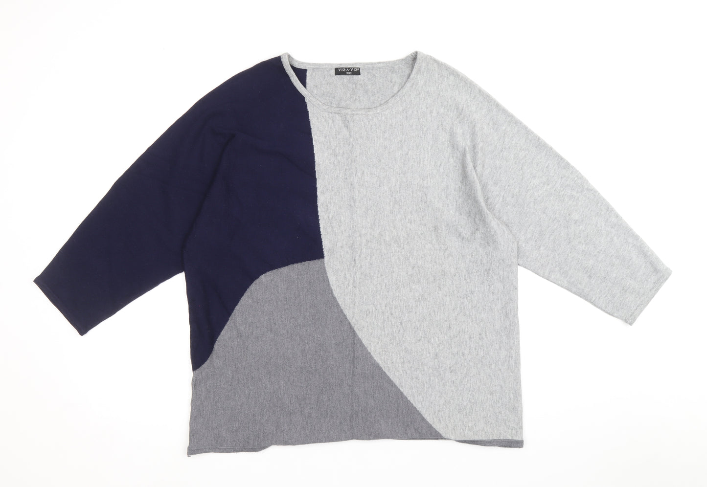Viz-A-Viz Womens Grey Scoop Neck Viscose Pullover Jumper Size 18 - Colourblock