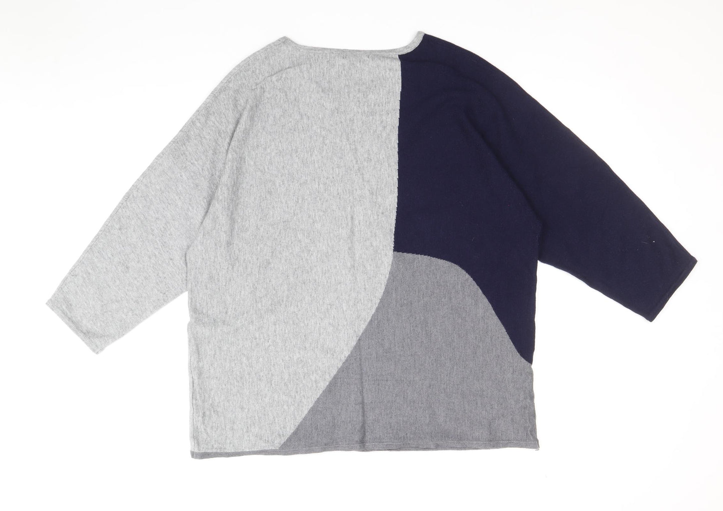 Viz-A-Viz Womens Grey Scoop Neck Viscose Pullover Jumper Size 18 - Colourblock