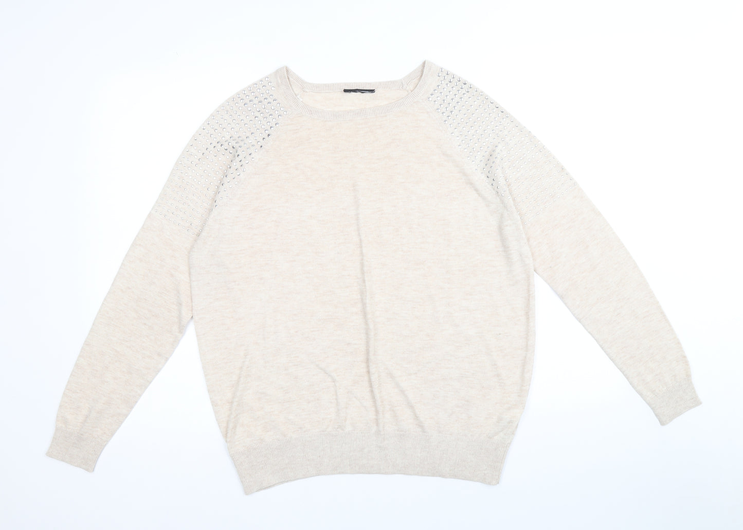 Preworn Womens Beige Scoop Neck Polyester Pullover Jumper Size 12 - Size 12-14