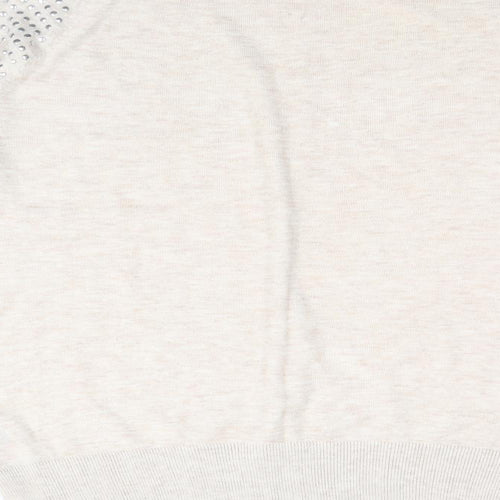 Preworn Womens Beige Scoop Neck Polyester Pullover Jumper Size 12 - Size 12-14