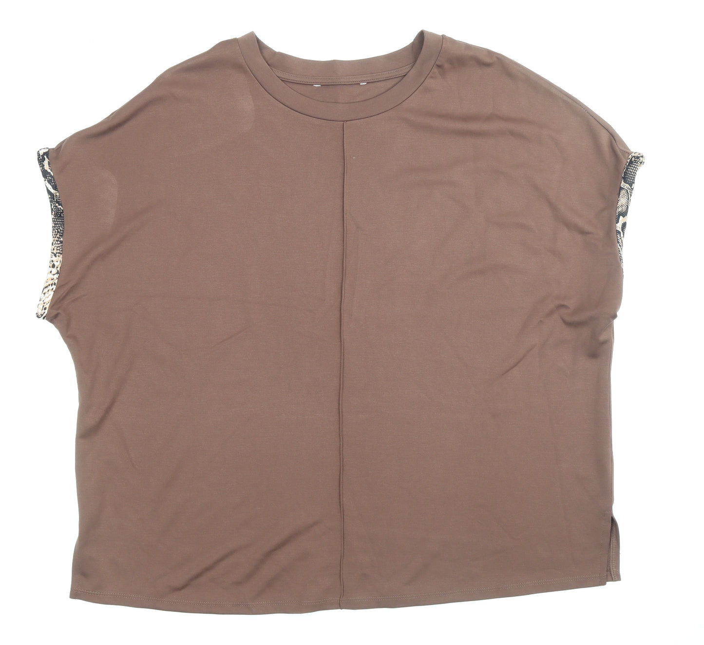 TU Womens Brown Viscose Basic T-Shirt Size 18 Scoop Neck - Snake Skin Sleeve Trim