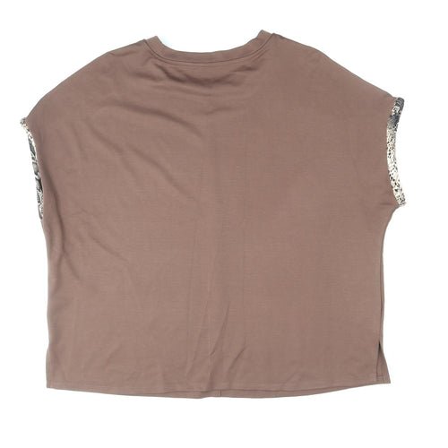 TU Womens Brown Viscose Basic T-Shirt Size 18 Scoop Neck - Snake Skin Sleeve Trim