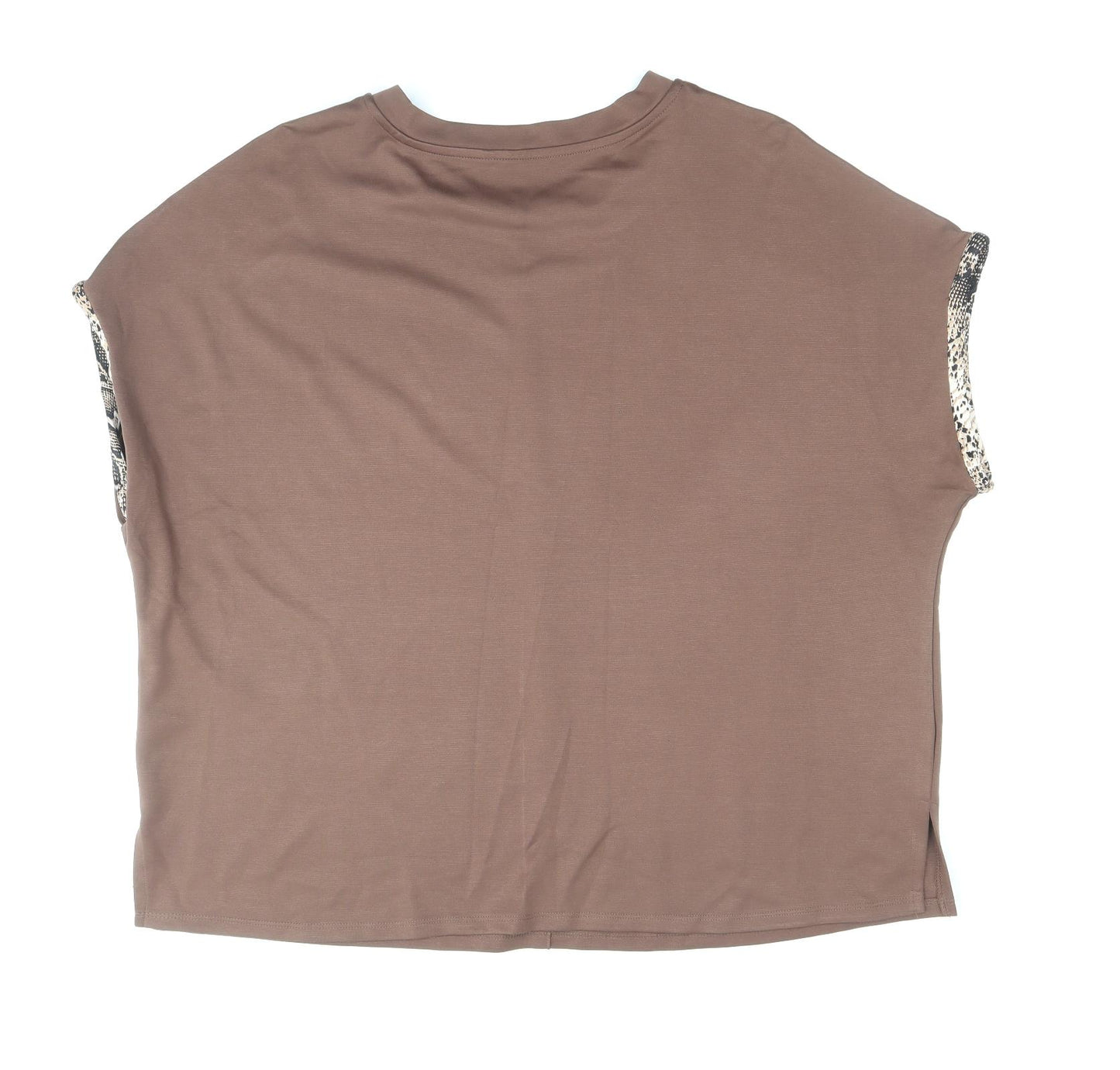 TU Womens Brown Viscose Basic T-Shirt Size 18 Scoop Neck - Snake Skin Sleeve Trim