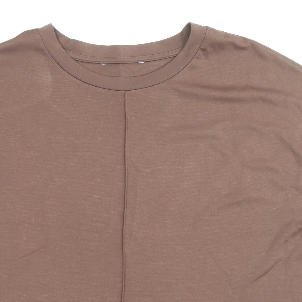 TU Womens Brown Viscose Basic T-Shirt Size 18 Scoop Neck - Snake Skin Sleeve Trim