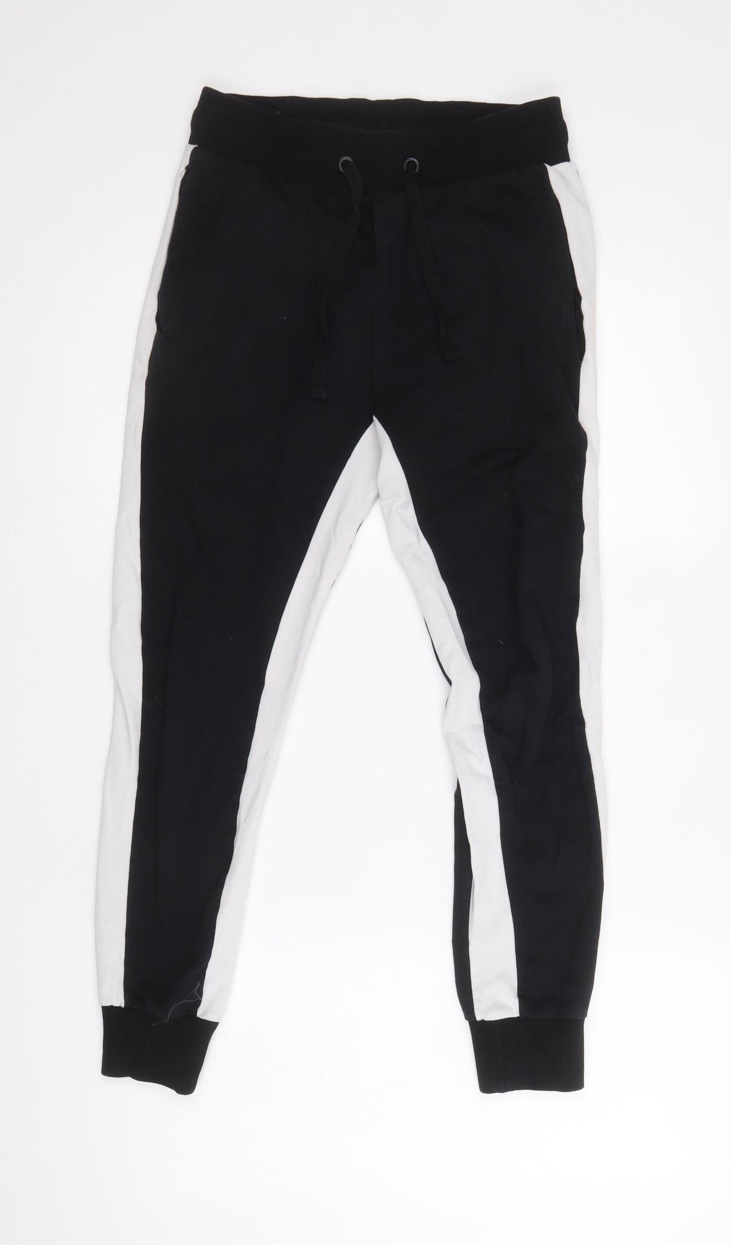 Zara Womens Black Colourblock Cotton Jogger Trousers Size S Regular Drawstring