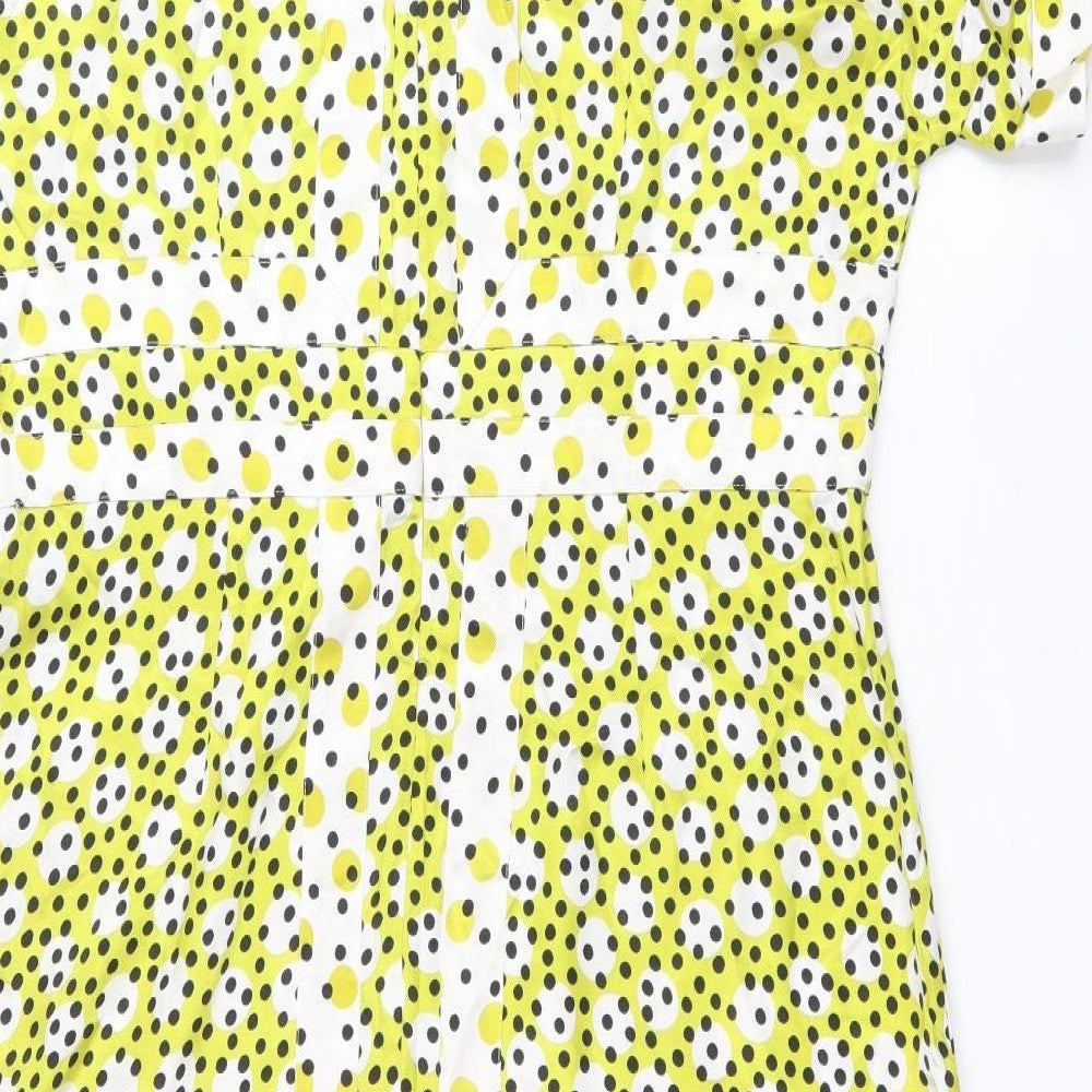 Boden Womens Multicoloured Polka Dot Viscose A-Line Size 16 Scoop Neck Zip - Contrasting Trim