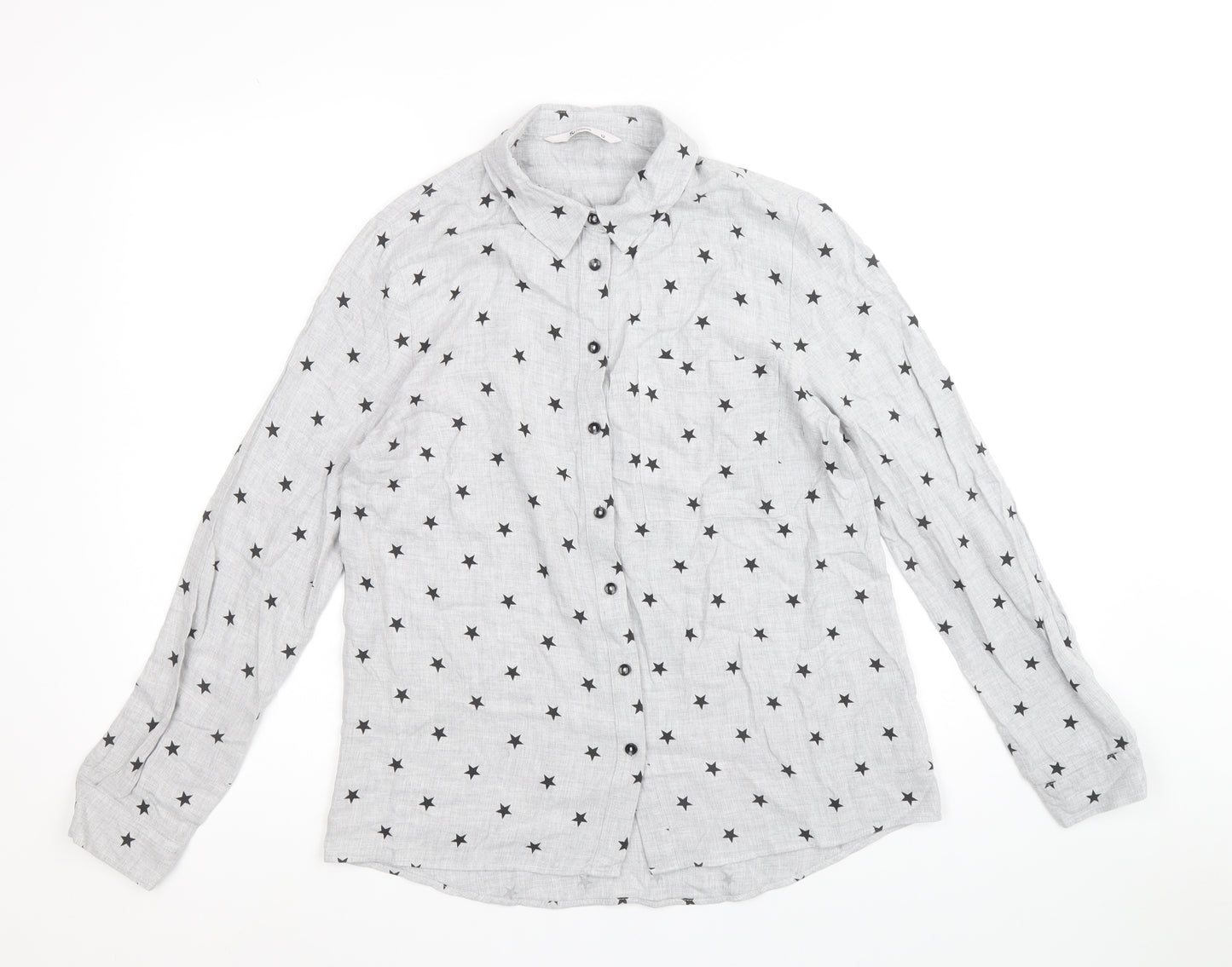 TU Womens Grey Geometric Viscose Basic Button-Up Size 12 Collared - Star Pattern