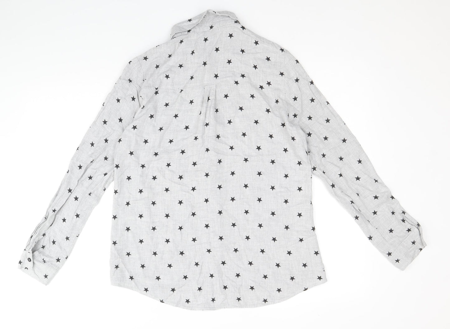 TU Womens Grey Geometric Viscose Basic Button-Up Size 12 Collared - Star Pattern