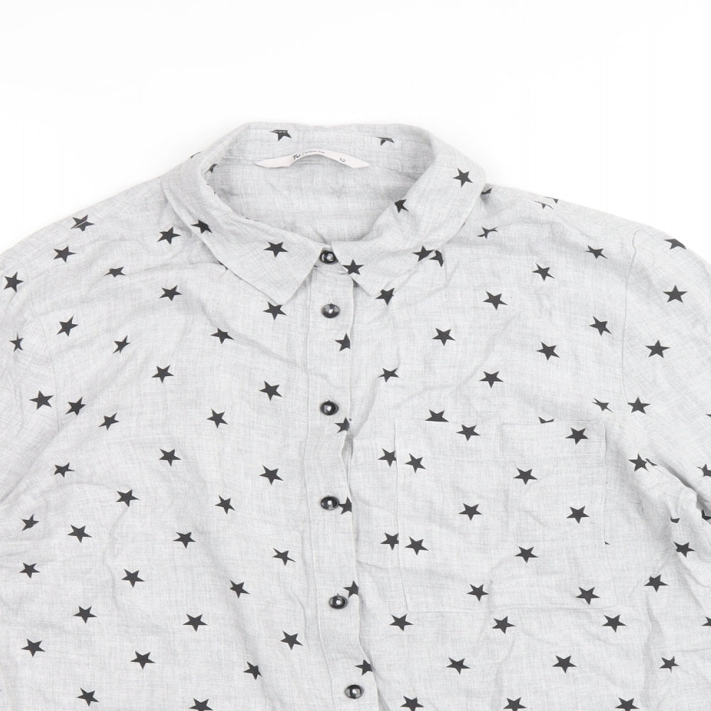 TU Womens Grey Geometric Viscose Basic Button-Up Size 12 Collared - Star Pattern