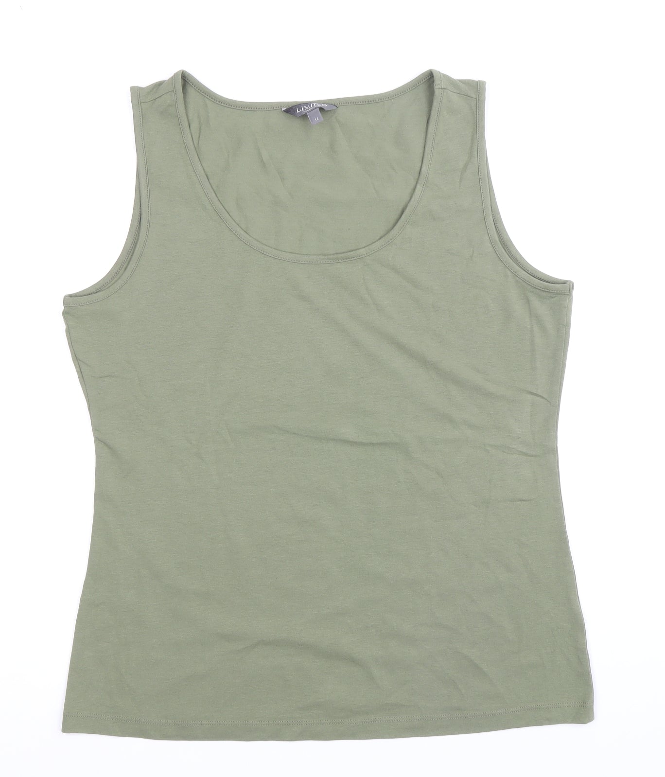 Limited Collection Womens Green Cotton Basic Tank Size 14 Round Neck