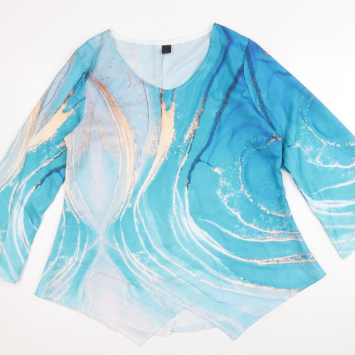 Preworn Womens Blue Geometric Polyester Basic T-Shirt Size M Round Neck