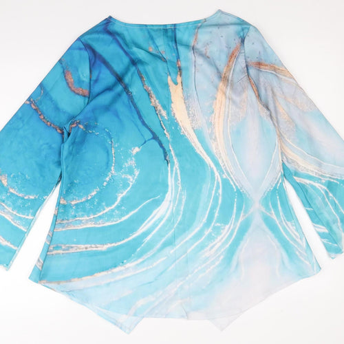 Preworn Womens Blue Geometric Polyester Basic T-Shirt Size M Round Neck