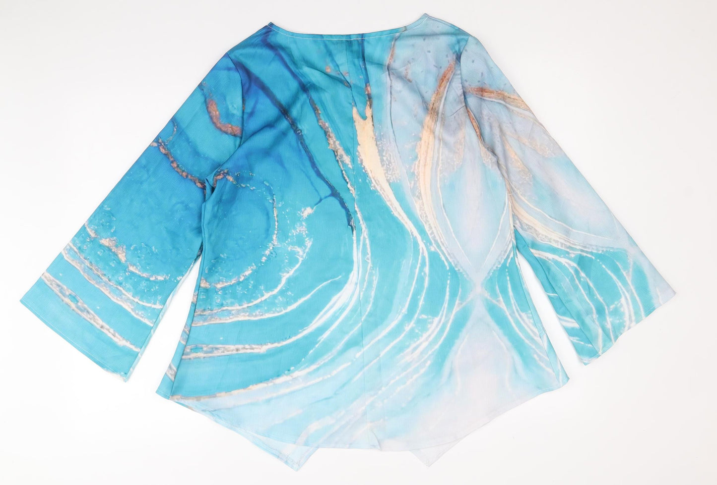 Preworn Womens Blue Geometric Polyester Basic T-Shirt Size M Round Neck