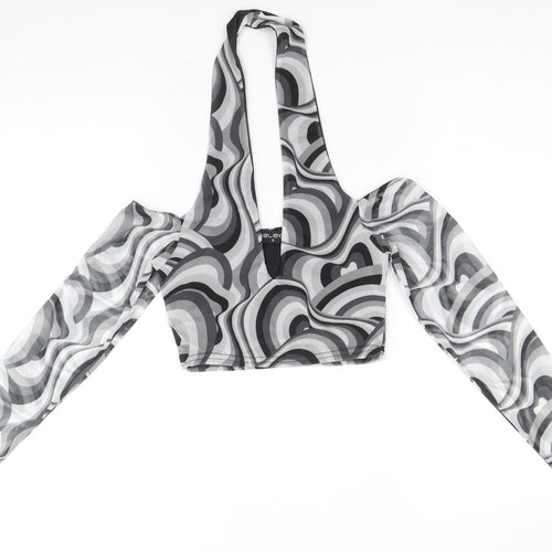 Select Womens Grey Geometric Polyester Cropped Blouse Size S Halter