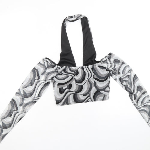 Select Womens Grey Geometric Polyester Cropped Blouse Size S Halter