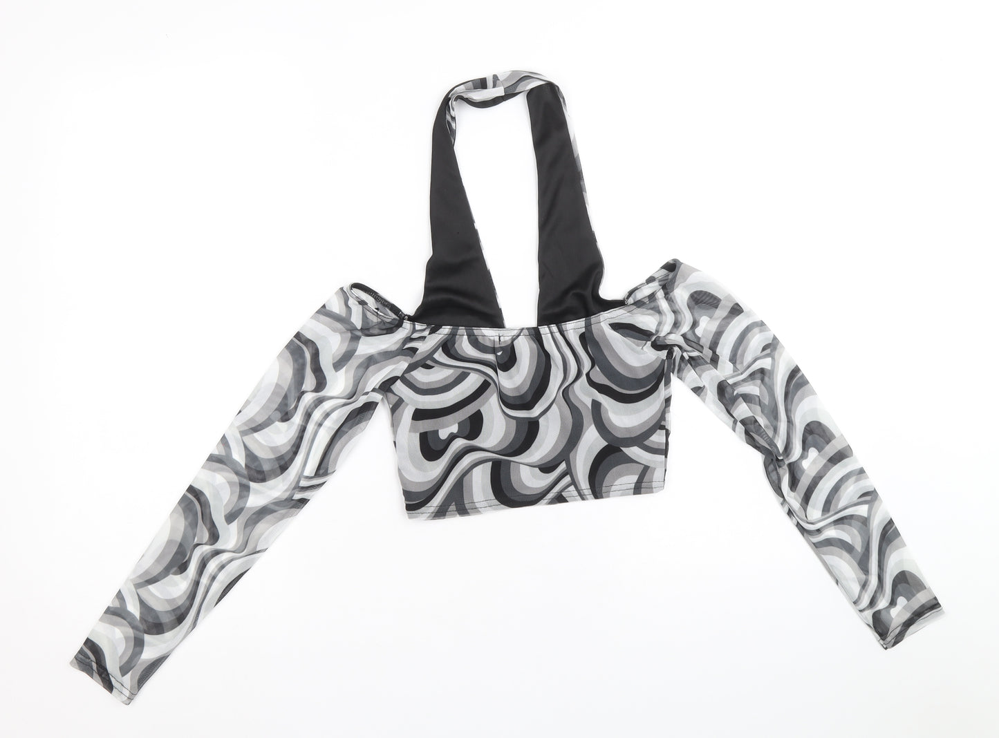 Select Womens Grey Geometric Polyester Cropped Blouse Size S Halter