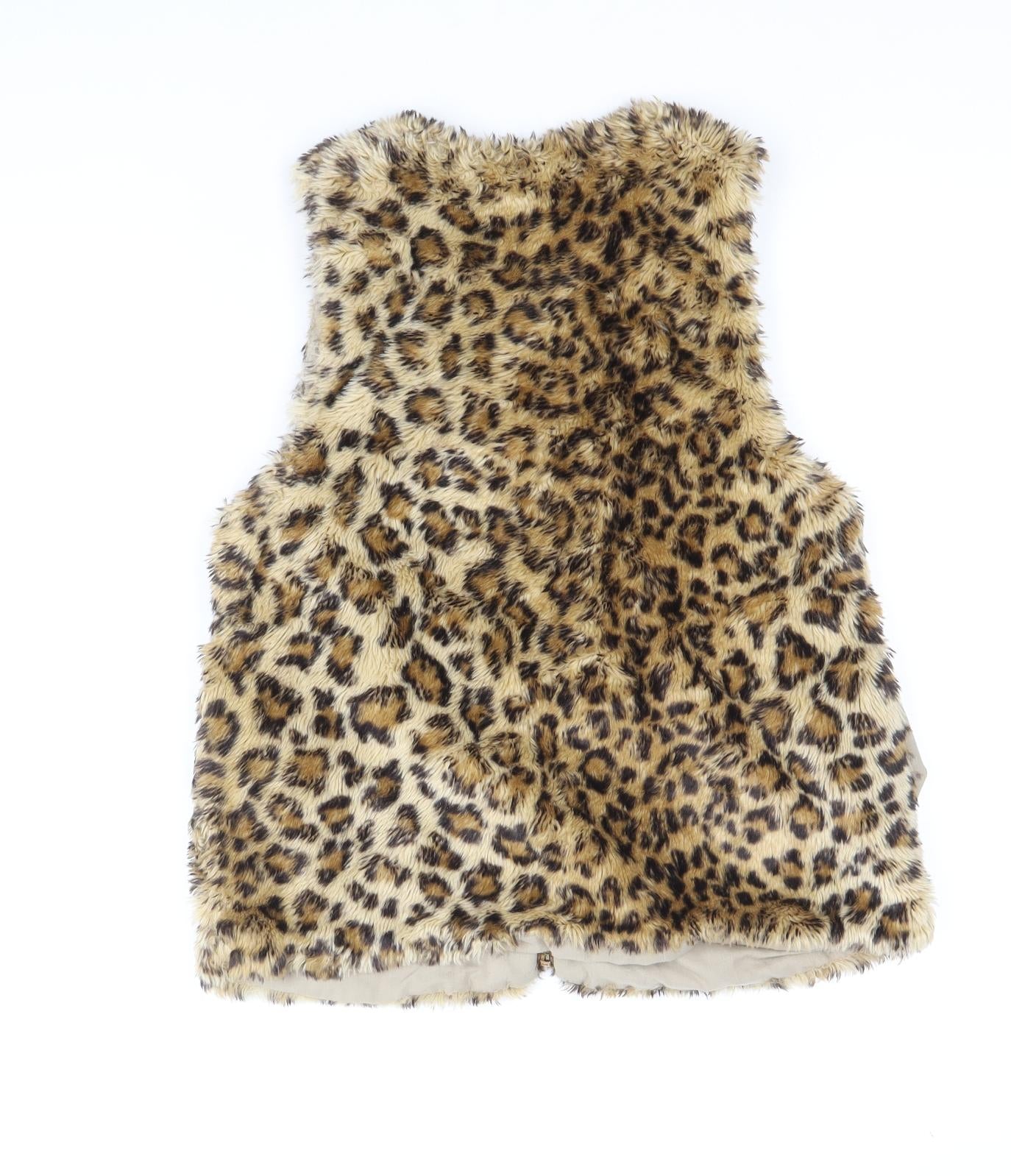 Zara Girls Beige Animal Print Gilet Waistcoat Size 11-12 Years Zip