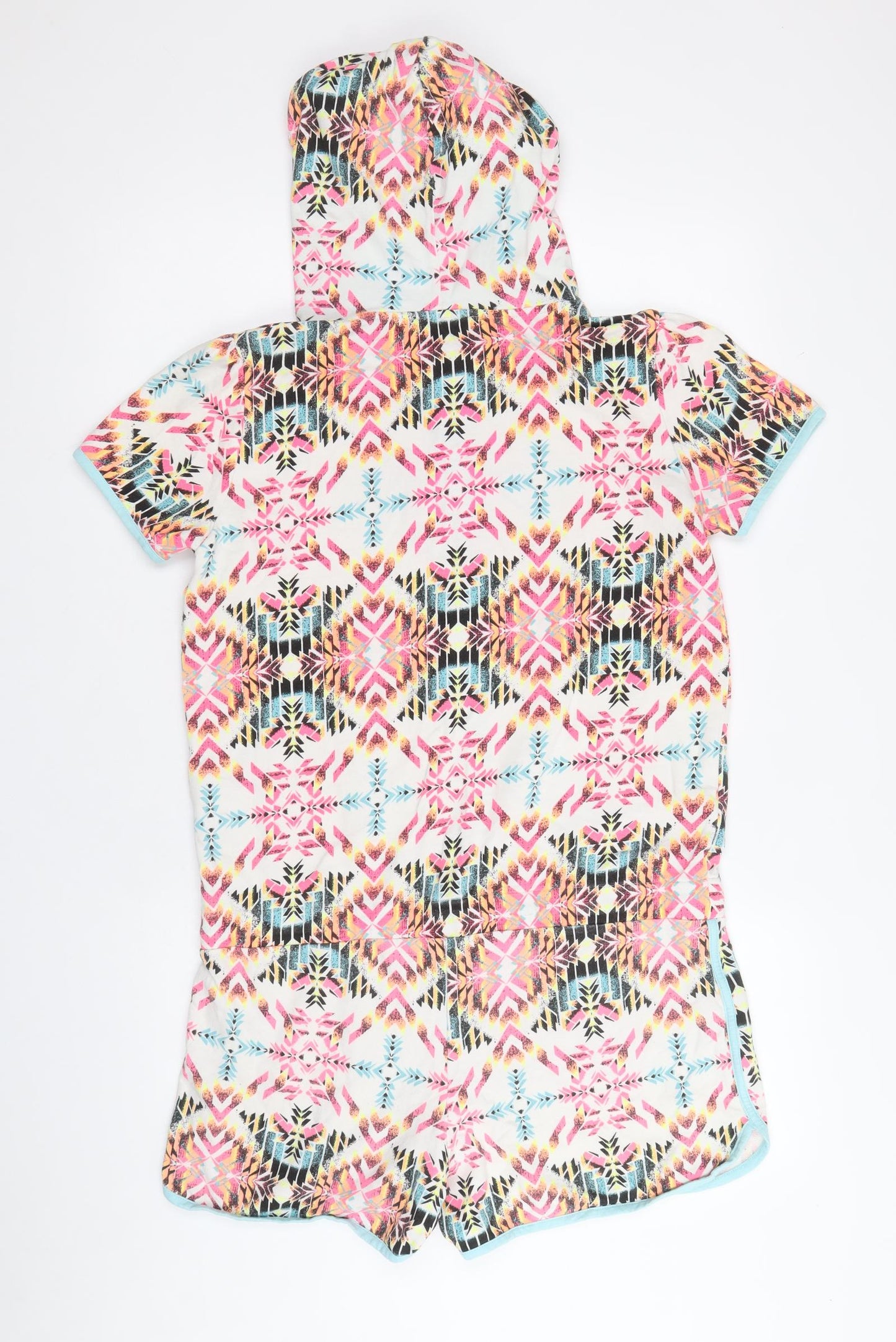New Look Womens Multicoloured Geometric 100% Cotton Playsuit One-Piece Size M Zip