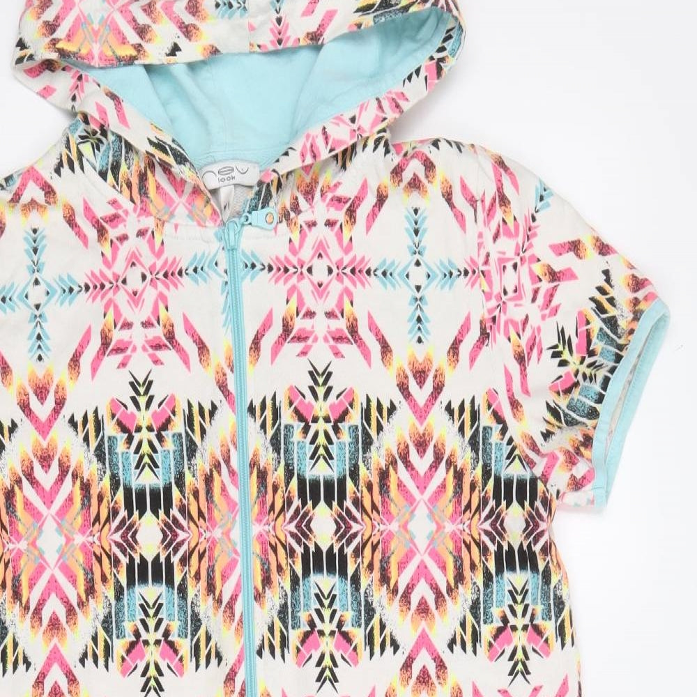 New Look Womens Multicoloured Geometric 100% Cotton Playsuit One-Piece Size M Zip