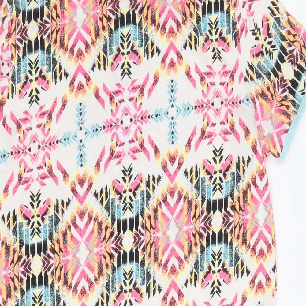New Look Womens Multicoloured Geometric 100% Cotton Playsuit One-Piece Size M Zip