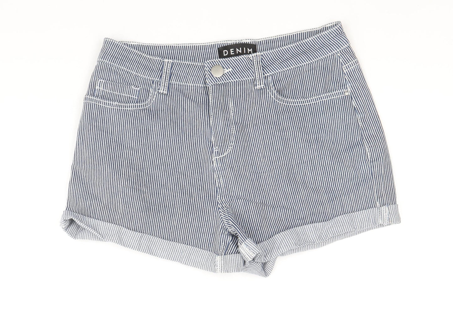 Peacocks Womens Blue Striped Cotton Chino Shorts Size 8 Regular Zip