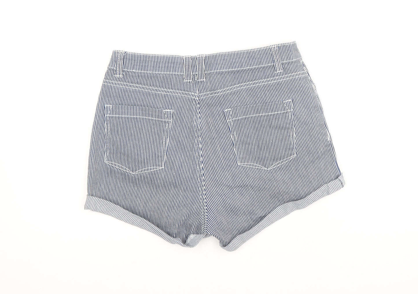 Peacocks Womens Blue Striped Cotton Chino Shorts Size 8 Regular Zip