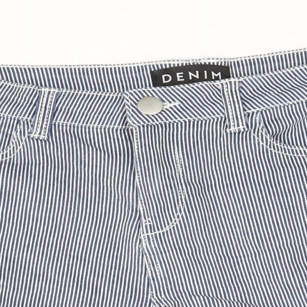 Peacocks Womens Blue Striped Cotton Chino Shorts Size 8 Regular Zip