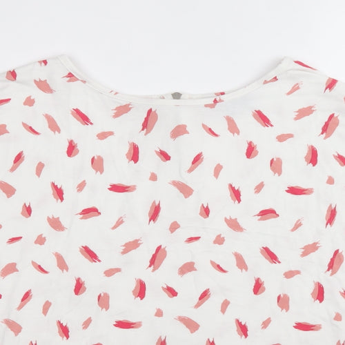 Peacocks Womens White Geometric Viscose Basic T-Shirt Size 10 Scoop Neck