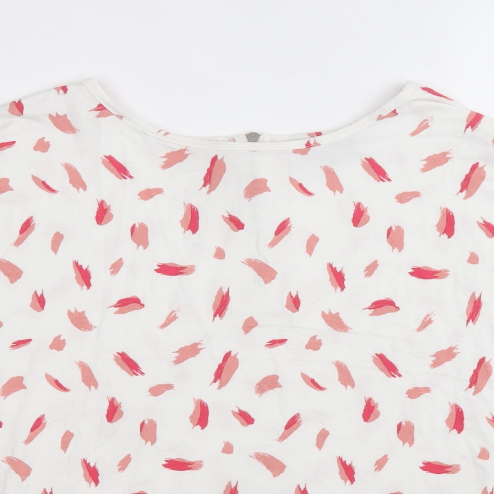Peacocks Womens White Geometric Viscose Basic T-Shirt Size 10 Scoop Neck