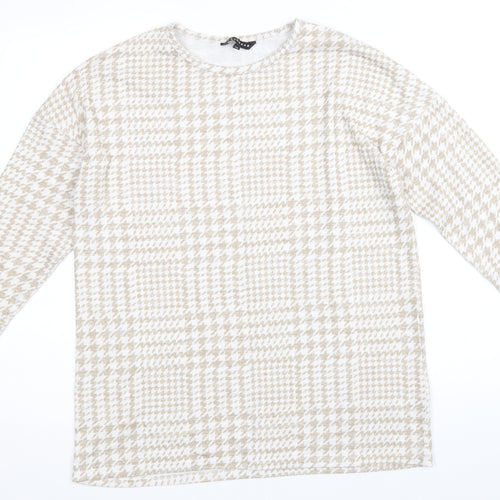 Peacocks Womens Beige Round Neck Geometric Polyester Pullover Jumper Size 10