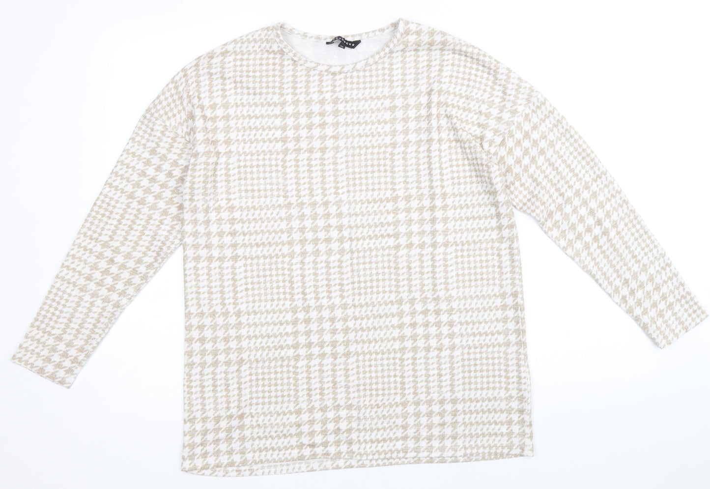 Peacocks Womens Beige Round Neck Geometric Polyester Pullover Jumper Size 10