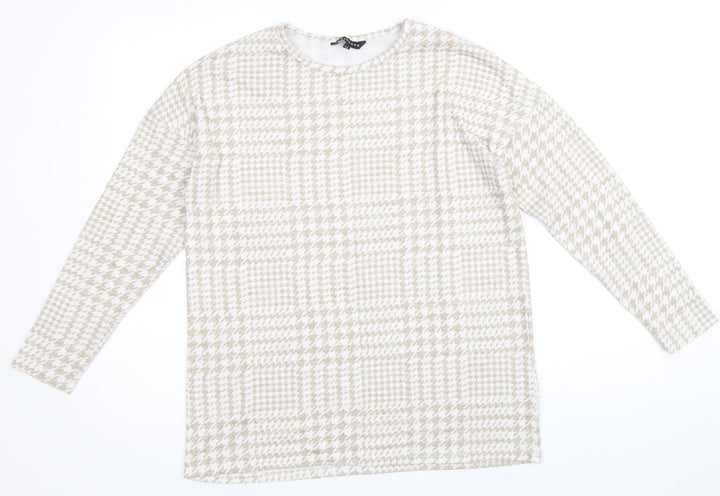 Peacocks Womens Beige Round Neck Geometric Polyester Pullover Jumper Size 10