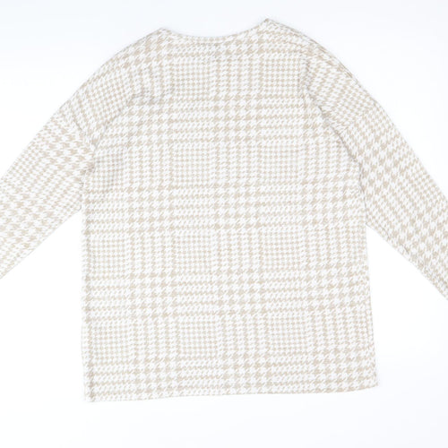 Peacocks Womens Beige Round Neck Geometric Polyester Pullover Jumper Size 10