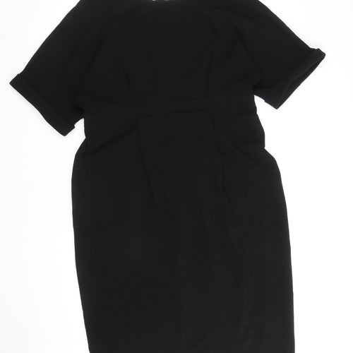 ASOS Womens Black Polyester Sheath Size 14 Round Neck Zip