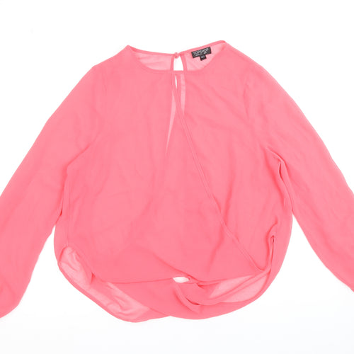 Topshop Womens Pink Polyester Basic Blouse Size 8 Round Neck