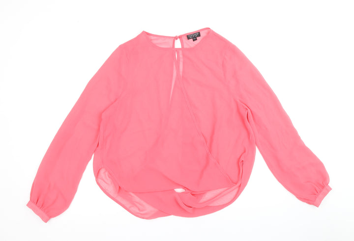 Topshop Womens Pink Polyester Basic Blouse Size 8 Round Neck