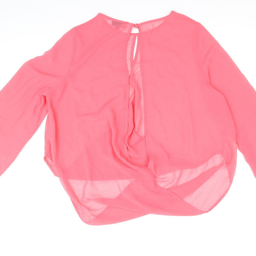 Topshop Womens Pink Polyester Basic Blouse Size 8 Round Neck