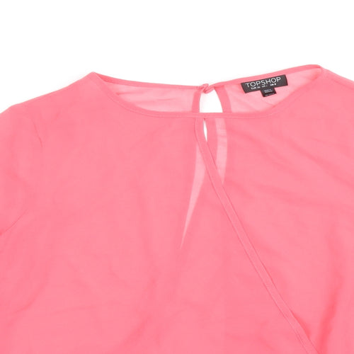 Topshop Womens Pink Polyester Basic Blouse Size 8 Round Neck
