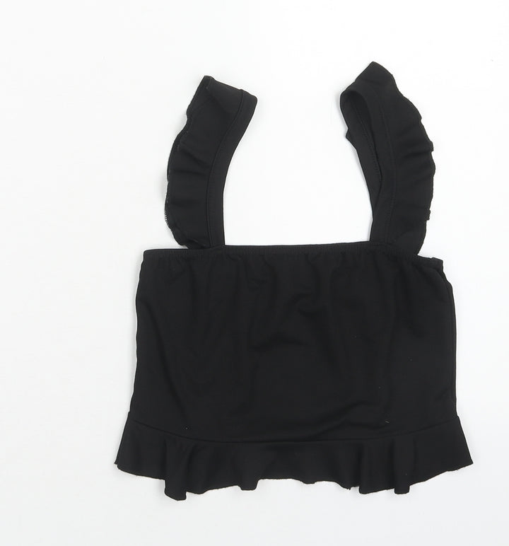 PRETTYLITTLETHING Womens Black Polyester Cropped Tank Size 10 Off the Shoulder