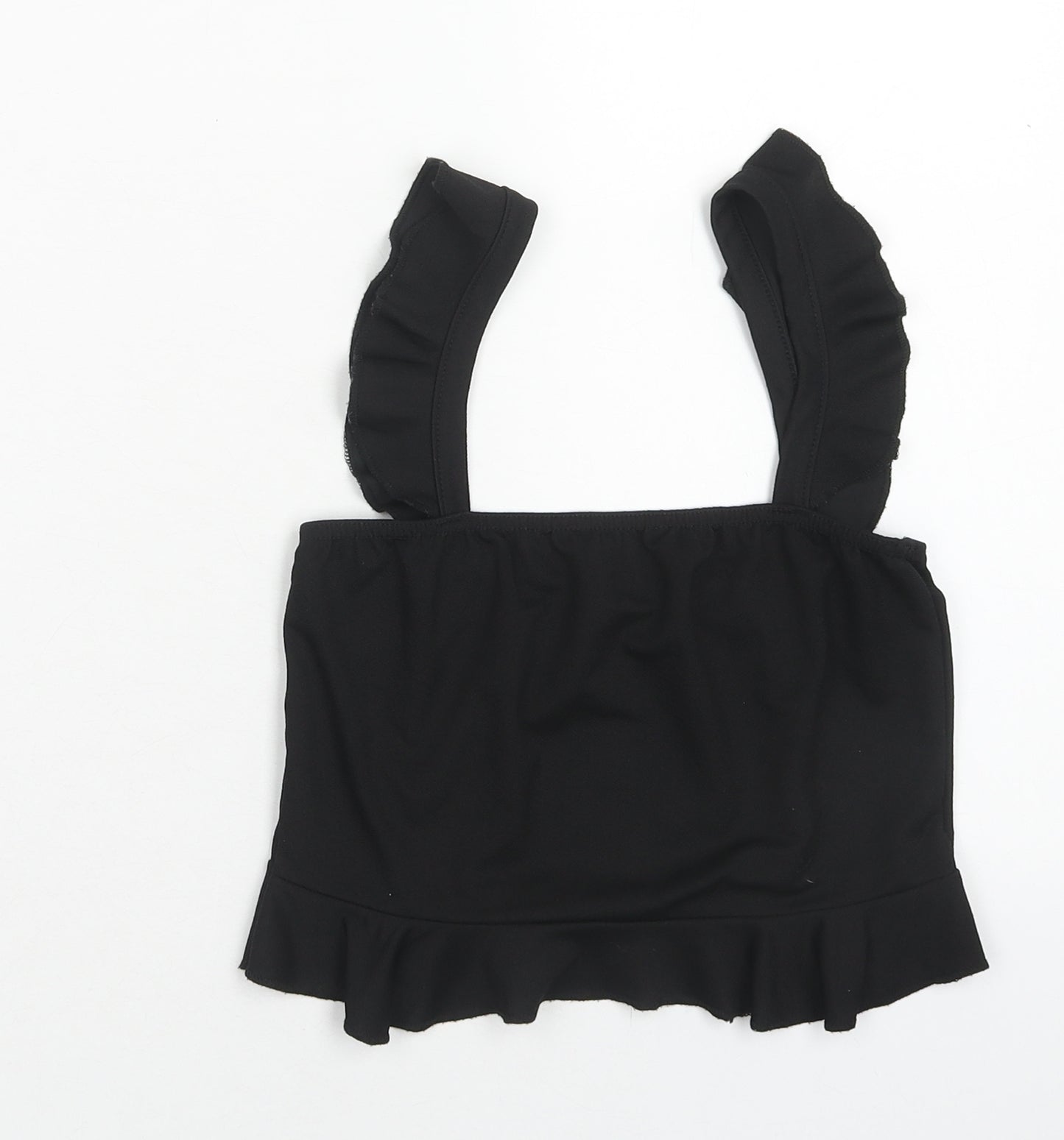 PRETTYLITTLETHING Womens Black Polyester Cropped Tank Size 10 Off the Shoulder