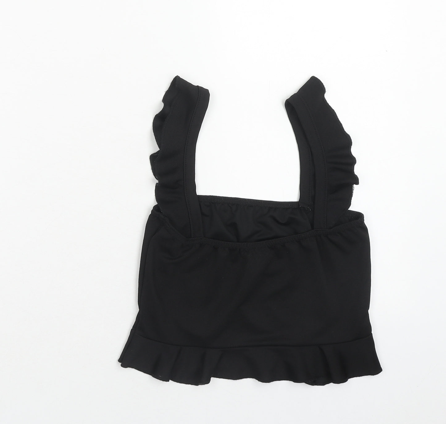 PRETTYLITTLETHING Womens Black Polyester Cropped Tank Size 10 Off the Shoulder